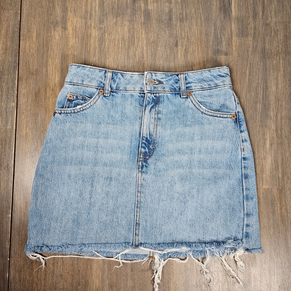 Topshop Womens 4 Denim Mini Skirt Raw Hem Distressed Y2K 90s Casual Light